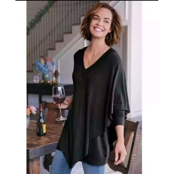 Soft Surroundings Madeline Tunic Small Petite Cape Overlay Stretch Knit Top - Picture 1 of 8